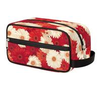 GeMeFv Borsa da toilette con fiori di margherita bianca rossa borsa cosmetica da appendere borsa da viaggio portatile borsa da barba di grande capacità per uomini donne, Bianco Rosso Margherita Fiore,