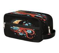 GeMeFv Borsa da toilette con luna di polpo rossa borsa cosmetica da appendere borsa da viaggio portatile borsa da barba grande capacità per uomini donne, Luna Polpo Rosso, 10.5×4.4×5.3 in