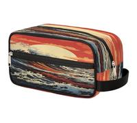 GeMeFv Borsa da toilette con motivo a onde all'alba, borsa per cosmetici da viaggio, portatile, borsa da barba di grande capacità, per uomini e donne, Motivo Onde Alba, 10.5×4.4×5.3 in
