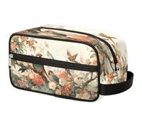 GeMeFv Borsa da toilette vintage con fiori e uccellini da appendere borsa cosmetica da viaggio portatile borsa da barba grande capacità per uomini donne, Fiori Vintage Uccelli, 10.5×4.4×5.3 in