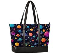 GeMeFv Colorful Planet Space Large Tote Bags Borse da donna con cerniera, borsa a tracolla per computer portatile, borsa a tracolla borsa a mano, regali per donne, pianeta spaziale colorato, grande,