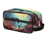 GeMeFv Marine Life Whale Fish Beauty Bag Hanging Cosmetic Bag Borsa da viaggio portatile Borsa da barba di grande capacità per uomini donne, Pesce balena vita marina, 10.5×4.4×5.3 in