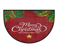 GeMeFv Zerbino semicircolare con foglie di Natale e motivo scozzese rosso, antiscivolo, lavabile a mezza luna, per interni ed esterni, cucina, camera da letto, decorazione per la casa