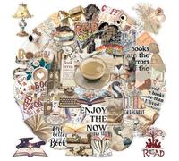 Gemejutor Set 100 Adesivi Retro da Lettura, 50 Design Doppio, Decalcomanie Impermeabili Trasparenti in Pet per Scrapbooking, Journal, Resina e Decorazioni Fai-da-Te