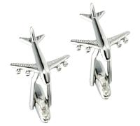 Gemelli a forma di aereo, stile classico, abbigliamento formale, forma di aereo, argento, 2,40 x 2,00 x 2,00 cm, 1 paio