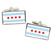 Gemelli A Forma Di Bandiera Di Chicago IL (USA) In Scatola Regalo In Cromo
