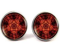 Gemelli a forma di pentagramma, gemelli con pentagramma di fuoco, gioielli con pentagramma, gioielli occulto satana wiccan, 16, Vetro, Amazzonite