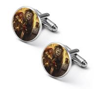 Gemelli alla moda da uomo con leone e dio donna guerrieri di dio classici per camicie da matrimonio e lavoro, 1.7cm, Metallo, Nessuna pietra preziosa