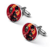 Gemelli alla moda da uomo con maschera di Geisha Samurai Tattoodemons, set di gemelli classici per camicie per matrimoni e affari, 1.7cm, Metallo, Nessuna pietra preziosa