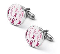 Gemelli alla moda da uomo con nastro per la sensibilizzazione sul cancro al seno, per camicie classiche, set per matrimoni e affari, 1.7cm, Metallo, Nessuna pietra preziosa