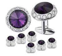 Gemelli Camicia Birthstone Tuxedo Studs and Cufflinks Set Mens Suit Formal Dress Shirt(Deep purple)