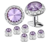 Gemelli Camicia Birthstone Tuxedo Studs and Cufflinks Set Mens Suit Formal Dress Shirt(Light purple)