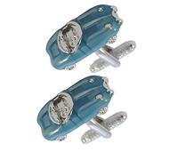 Gemelli Camicia Uomo Blu - Con Scatola - Ottone - Macchina da Corsa Classica - Auto Sport Motoristico Gara Automobilistica - Blu Colorato - Un Paio