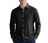Gemelli Camicia Uomo, Camicia di Lino Uomo Camicia Casual da Lavoro A Maniche Lunghe in Lino Testurizzato per Un Abbigliamento Comodo E Formale (Black XL)