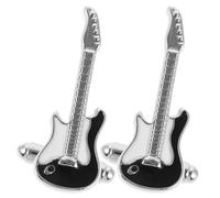 Gemelli Camicia Uomo Chitarra 2Pezzi in Ottone Argento Atmosfera Natalizia | Finitura Liscia, Struttura Robusta, Attacco Fermo, per Feste e Uso Quotidiano, Stile Classico Contemporaneo