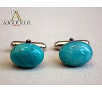 Gemelli camicia uomo in argento 925 e Azzurrite taglio cabochon Argenio Napoli