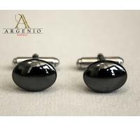 Gemelli camicia uomo in argento 925 e Ematite taglio cabochon Argenio Napoli