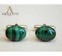 Gemelli camicia uomo in argento 925 e Malachite taglio cabochon Argenio Napoli