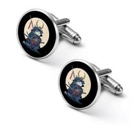 Gemelli classici da uomo a forma di gatto samurai giapponese, gemelli personalizzati per camicia, accessori per gioielli per matrimoni aziendali, 1,8 cm 2 cm, 1.7cm, Acciaio inossidabile, Pietra del