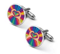 Gemelli colorati LGBT a forma di cuore alla moda per camicie classiche da uomo, set di gemelli per matrimoni e affari, 1.7cm, Metallo, Nessuna pietra preziosa