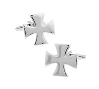 Gemelli con croce dei cavalieri templari, finitura argento, regalo elegante per uomo dallo stile storico, Medium, Ottone, Nessuna pietra preziosa