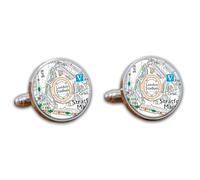 Gemelli con mappa dello stadio di calcio, gemelli con mappa del West Ham, gemelli rotondi con mappa dello stadio di Londra