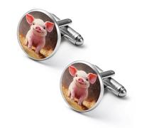 Gemelli con stampa di maialini carini, 1 paio di gemelli rotondi per camicia da smoking, gioielli da uomo