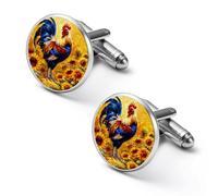 Gemelli con stampa di uccellini innamorati blu, 1 paio di gemelli rotondi per camicia da smoking, gioielli da uomo