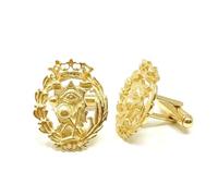 Gemelli con stemma professionale per le scienze esatte, scudo in argento sterling 925 placcato oro, 18 mm.