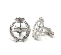 Gemelli con stemma professionale per le scienze motorie, scudo in argento sterling 925 da 18 mm.