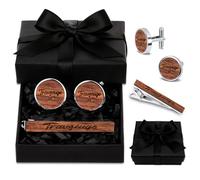 Gemelli da cravatta, set di 2 gemelli in legno, da uomo, con nodo inciso, personalizzabile, per matrimonio, testimoni di nozze, regalo uomo