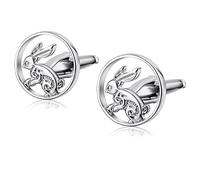 Gemelli da donna, gemelli e borchie argento in acciaio inox zodiaco cinese lepre coniglio regalo aziendale 1,8 x 1,8 cm