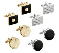 Gemelli da uomo, 4 paia di gemelli in argento e oro, classici e alla moda, set di gemelli da uomo, a forma di disco a righe, quadrati, rettangolari, per matrimonio, lavoro, laurea, regalo