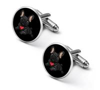 Gemelli da uomo a forma di bulldog francese a forma di cuore, classici, per matrimoni e affari, 2.0cm, Metallo, Nessuna pietra preziosa