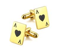 Gemelli da uomo a forma di carte da gioco, con asso di picche portafortuna, gemelli per smoking, camicie da smoking, regali per sposi e matrimoni, One Size, Acciaio inossidabile, Non pietra preziosa