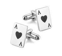 Gemelli da uomo a forma di carte da gioco, con asso di picche portafortuna, gemelli per smoking, camicie da smoking, regali per sposi e matrimoni, One Size, Acciaio inossidabile, Non pietra preziosa