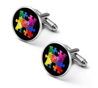 Gemelli da uomo a forma di puzzle per la sensibilizzazione sull'autismo, per camicie classiche, set per matrimonio e lavoro, 2.0cm, Metallo, Nessuna pietra preziosa