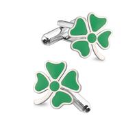 Gemelli da uomo a forma di quadrifoglio, in acciaio inox, con trifoglio verde, trifoglio, irlandese, irlandese, portafortuna, gemelli per camicie da matrimonio, 0.79"*0.75", Acciaio inossidabile,