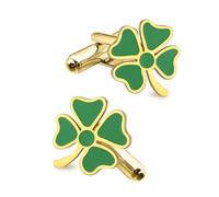 Gemelli da uomo a forma di quadrifoglio, in acciaio inox, con trifoglio verde, trifoglio, irlandese, irlandese, portafortuna, gemelli per camicie da matrimonio, 0.79"*0.75", Acciaio inossidabile,