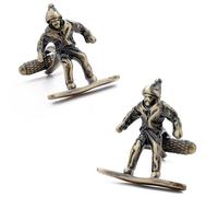 Gemelli da uomo a forma di sci, in bronzo, con confezione regalo., normal, Metallo, Senza pietra