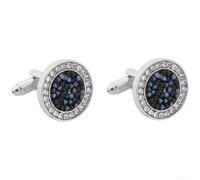 Gemelli da uomo a forma rotonda con pietra di cristallo nera, eleganti bottoni per camicia da smoking, matrimoni, 1,7 cm (blu)