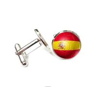 Gemelli da uomo, alla moda con bandiera della Coppa del Mondo della Spagna, accessori per camicia, gioielli, gemelli rotondi per camicia per padre, marito, fidanzato, regalo aziendale, Misura unica
