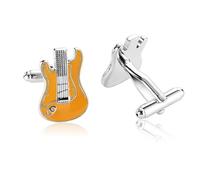 Gemelli da uomo arancioni, gemelli unici a forma di chitarra, in acciaio inox, per abito da smoking e camicia, gioielli per matrimoni, 2.2 x 1.5 cm, Nessuna pietra preziosa
