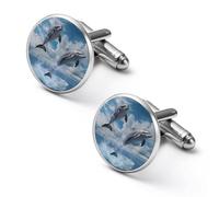 Gemelli da uomo classici con due delfini, alla moda, ideali per matrimoni e affari, 1.7cm, Metallo, Nessuna pietra preziosa