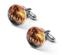 Gemelli da uomo con cavallo al galoppo alla moda, per camicie classiche, set per matrimoni e affari, 1.7cm, Metallo, Nessuna pietra preziosa