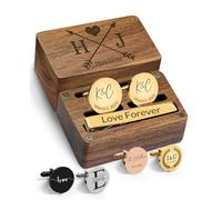 Gemelli da uomo con iniziali personalizzabili con incisione, fermacravatta, regalo di nozze per marito e uomo, size, Acciaio inossidabile, Nessuna pietra preziosa