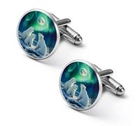 Gemelli da uomo con luna piena, orsi bianchi mammiferi e orsi classici, set di gemelli per camicie per matrimonio e lavoro, 1.7cm, Metallo, Nessuna pietra preziosa