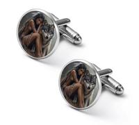 Gemelli da uomo con scritta "Indian Maiden and Wolf Native Am-erican", per camicie classiche, set per matrimoni e affari, 1.7cm, Metallo, Nessuna pietra preziosa