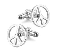 Gemelli da uomo con simbolo della pace, in acciaio inossidabile, stile hippie, per smoking, camicie, gemelli per feste, matrimoni, sposi e affari, One Size, Acciaio inossidabile, Non pietra preziosa