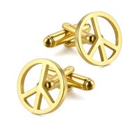 Gemelli da uomo con simbolo della pace, in acciaio inossidabile, stile hippie, per smoking, camicie, gemelli per feste, matrimoni, sposi e affari